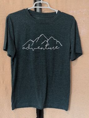 Amazon Women's Short Sleeve Graphic Tee - Dark Heather Green with White Print